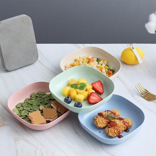 Household Wheat Straw Unbreakable Snacks Fruit Bones Plate Square Salad Bowl Snack Plate Dish Tableware Kitchen Storage Tool