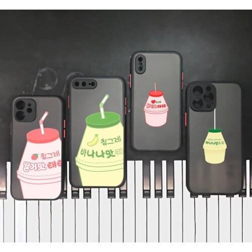Strawberry Banana Milk Drink Phone Case For iphone 12 11 8 7 plus mini x xs xr pro max matte transparent cover