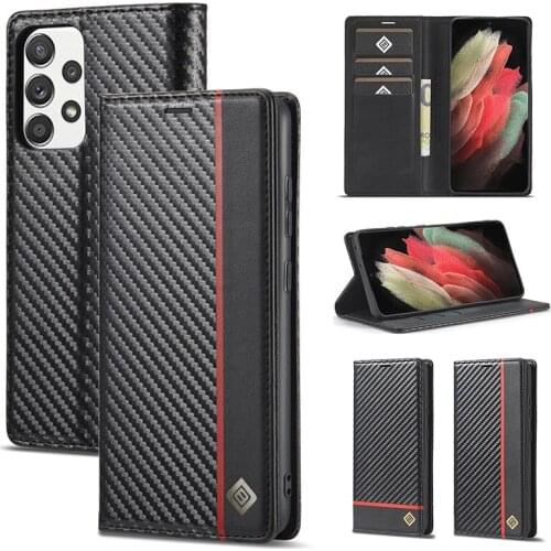 For Samsung Galaxy A02S A12 A32 A52 A72 A71 Case Carbon Fibre Leather Wallet Flip Cover