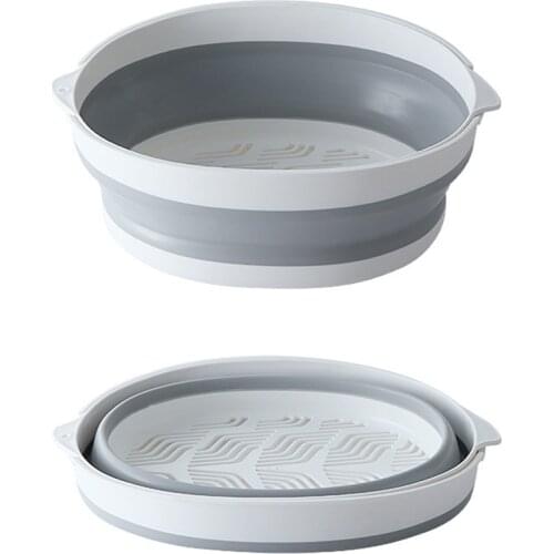 Drain Basket Double Thicken Folding Kitchen Hollow Rice Washing Plastic Sink Fruit Basket Portable Foldable M56