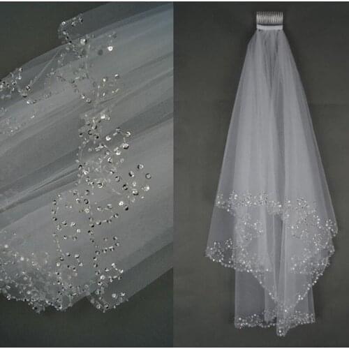 Elegant Short White Ivory Bridal Veils 2021 Beading With Comb Cheap Wedding Bride Accessories In Stock