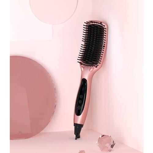 FMK PTC Heating Electric Hair Straightener Brush Comb Professional Hot Ionic Hair Straightening Irons Hairbrush Heated Combs