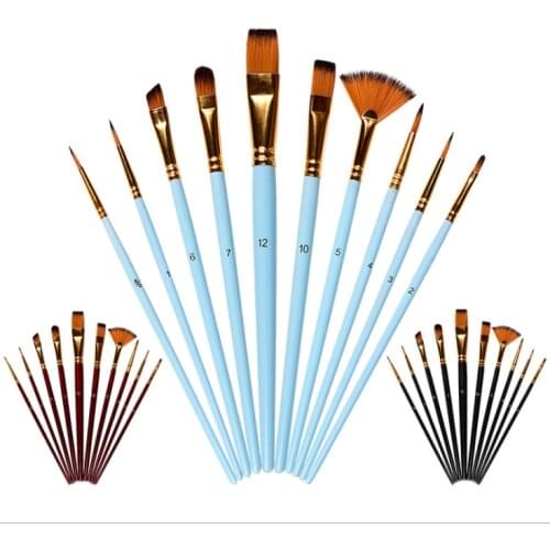 Artist Paint Brush Set 10Pcs High Quality Nylon Hair Wood Handle Watercolor Acrylic Oil Brush Painting Art Supplies