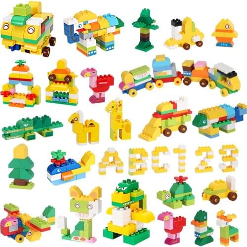 Large Particle Building Blocks Brick 130pcs Animal Building Blocks Duploe Funnel Slide Blocks DIY Bricks Children Toys