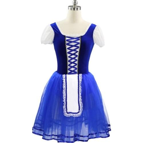 Royal Blue Velvet romantic giselle ballet costume Professional Ballet Tutu Dress yellow Bubble Sleeve Ballet Dance Girls leotard