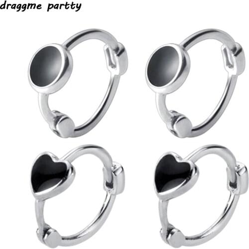 Punk Mini Small Round Circle Hoop Earrings For Women Men Simple Black Ear Buckles Male Ear Bone Buckle