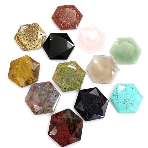 Fashion Natural Stone Pendants Geometric Agates Crystal Necklace Pendant for Jewelry Making DIY Charm Necklace Accessories