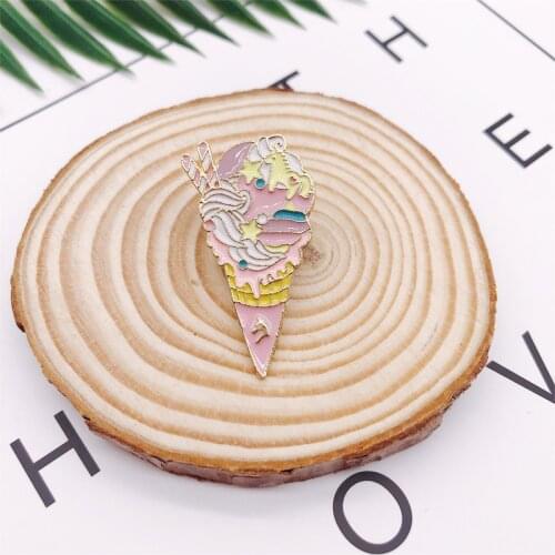 Cartoon Pink Ice Cream Cone Fun Food Enamel Brooch Animal Horse Stars Alloy Badge Clothes Bags Pins Cute Jewelry Gift For Friend