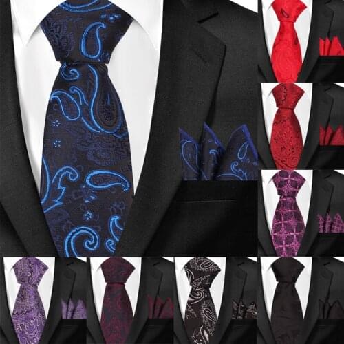 New Men Ties Paisley Classic Neckties and Hanky Set For Men Formal Floral Skinny Tie For Wedding Party Jacquard Groom Neck Ties