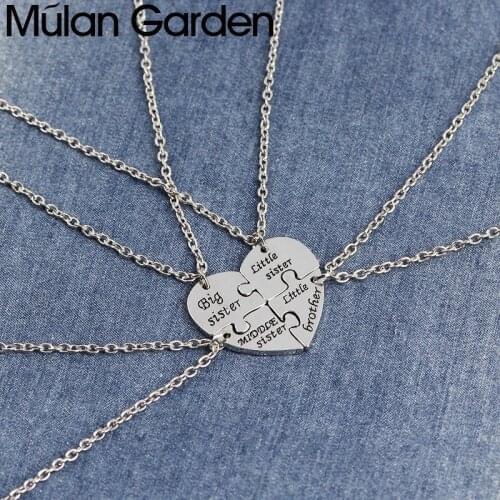 Big Middle Litter Sister Letter Necklace for Family Splice Pendant Necklace Silver color Chain Hot Sale Gift Jewelry Accessories