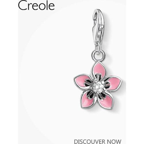 Pink Flower Charm Pendant,2019 Winter Fashion Brand New Trendy Jewelry Real 925 Sterling Silver Romantic Gift for Women Girls
