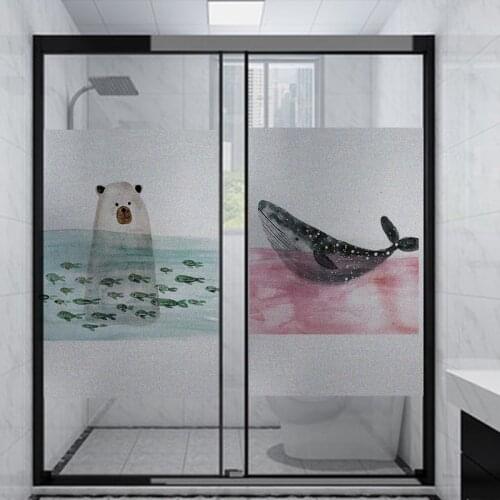 Custom Size Cartoon Bear and shark Electrostatic Window Film Sticker Frosted Glass Film Toilet Opaque Privacy kids room