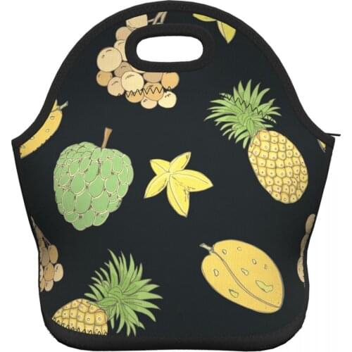 Colorful Fruits Pattern Lunch Bags for Women Children Girls School Neoprene Picnic Office Lunch Food Organizer Bags