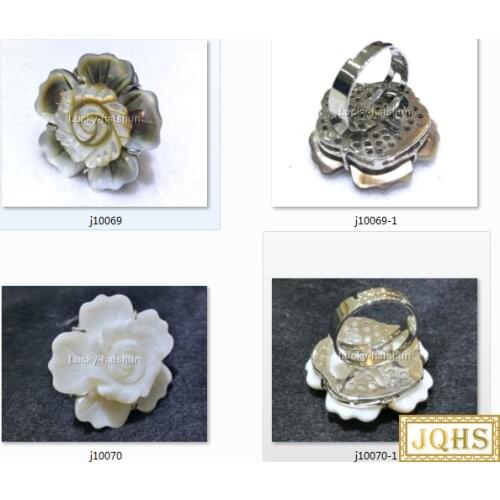 Adjustable 30mm flower gray-white white south sea shell Rings j10069