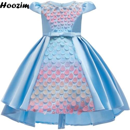 Luxury Colorful Cap Sleeve Pleated Pearl Asymmetrical Pageant Dress Girls 4-10 Years Gorgeous Evening Party Tuxedo Dresses Child