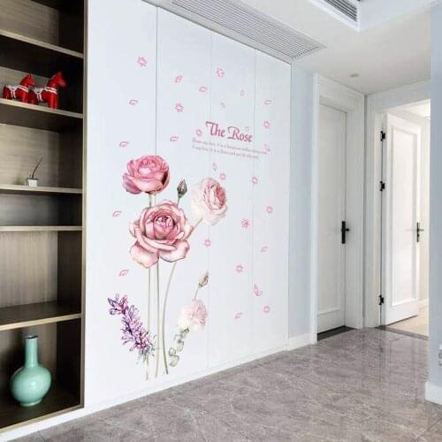Rose Flowers Wall Art Decal Decoration Romantic Flower Wall Stickers Living Room Bedroom TV Sofa Background Wall Decals Mural