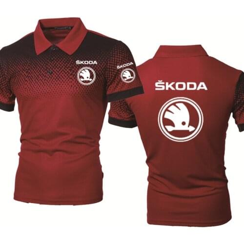 Casual Trend Mens POLO shirt Skoda Car Logo Printing Gradient POLO shirt High Quality Cotton Mens short sleeve
