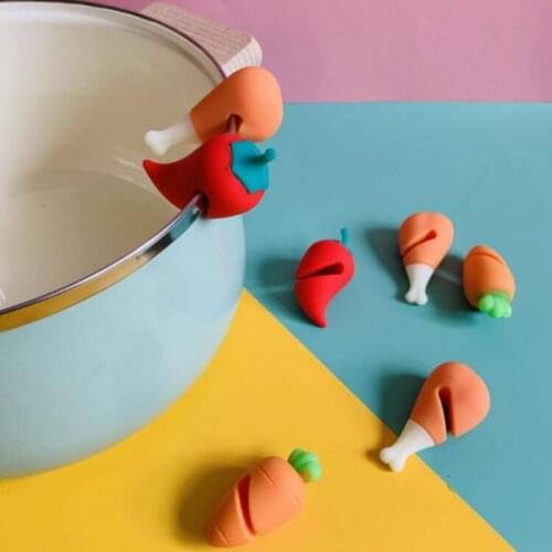 Silicone chili chicken drumstick carrot Design Spill-proof Pot Lid Rack Creative Overflow Stoppers Pot Cover Lifter For Kitchen