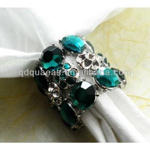 Green crystal with metal beaded wedding napkin ring qn13030405