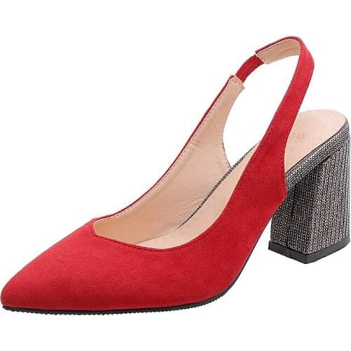 Ladies high heels Thick-heel women shoes woman pumps big size big size to 28cm The pointy tip sparkles the high heel