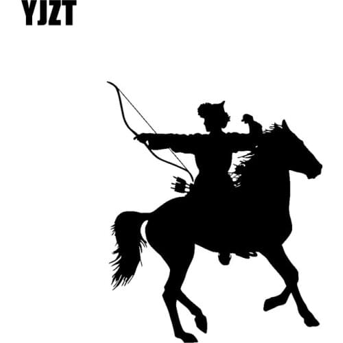 YJZT 13.2CM*16CM Vinyl Decal Car Sticker Mongolian Rider Bow Arrows Warrior Black Silver C10-02199