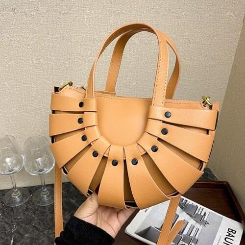 Fashion Circular Leather Hollow Weaving Purses and Handbags Luxury Designer Shoulder Crossbody Bags Women New Sac Brand Bolso