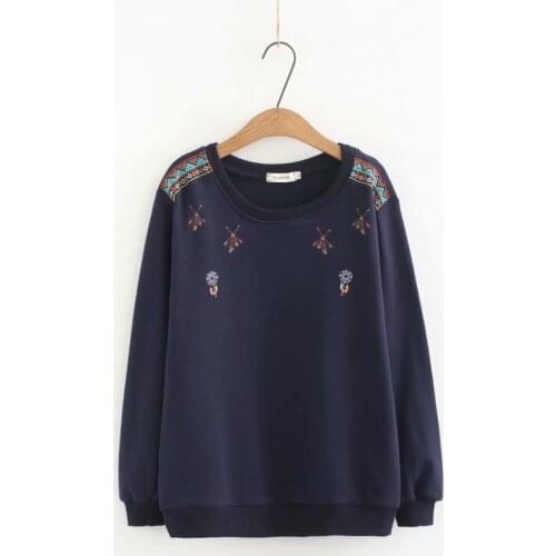 Plus size embroidery cotton women pullovers sweatshirts 2019 spring casual ladies o-neck hoodies female