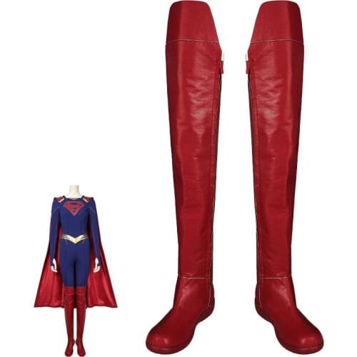 Women Super Lady Cosplay Costume Superheroine Kara Red Knee Length Boots Fancy Halloween Carnival Shoes Accessories