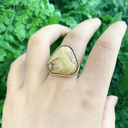 SAY HELLO Boho Fashion Natural Stones Triangle Rings for Women Wide Thick Finger Rings Jewelry Ringe One Size US 7 Ringe K4206