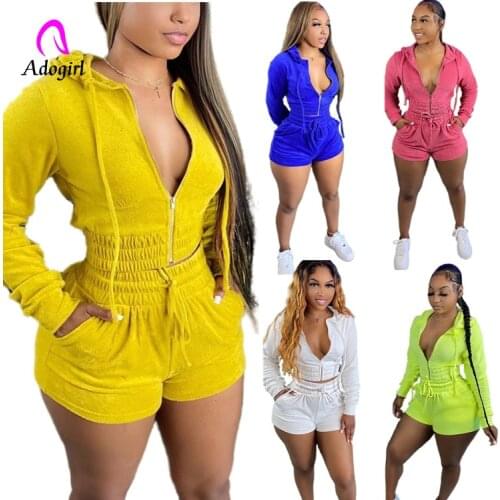 Velvet Women 2 Piece Set Fitness Zipper Fly Hooded Coat + Biker Shorts Matching Set 2021 Autumn Long Sleeve Jogger Set Outfits