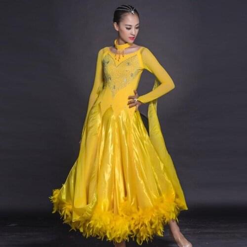 Ballroom dance competition dresses waltz ballroom dress standard dance dresses women long dress festival clothing feather pink