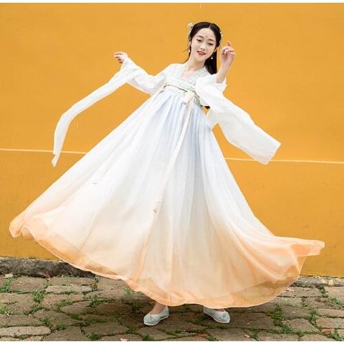 Women Orange Dress Traditional Chinese Clothing Hanfu Suit Girl Dance wear Cosplay Costume