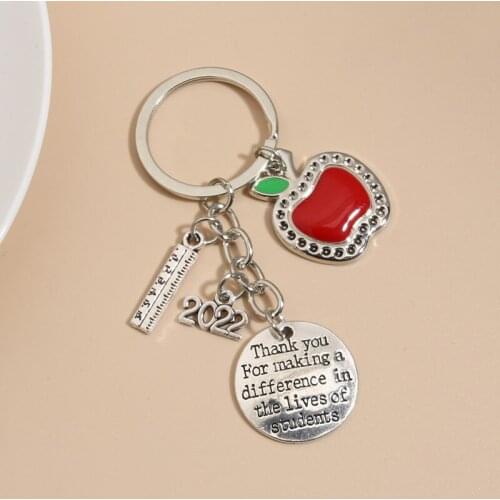 1Pc New Teachers' Day Ruler Pen Keychain Student Love Foever Heart Chic Red Apple Keyring S Hool Party Thanksgiving Gift