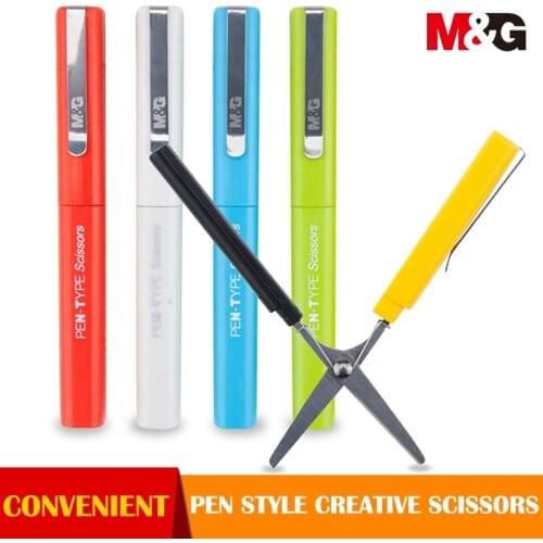 1PC Portable Cute Pen Shape Scissors with Ruler Student Kid Fold Stationery Paper Cut DIY School Home Art Child Preschool Safe
