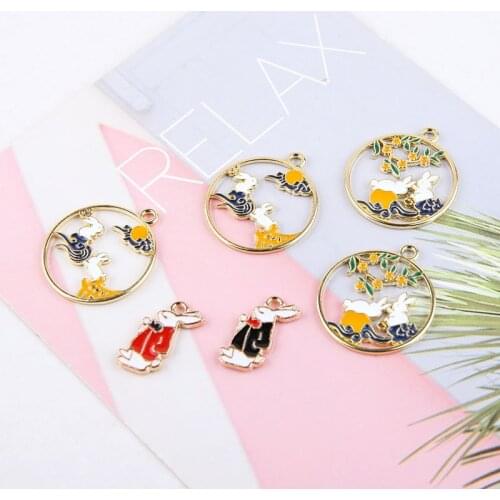 10pcs Diy Handmade Jewelry Accessories Alloy Dripping Oil mr. Alice Rabbit Rabbit Wreath Accessories Earrings Material