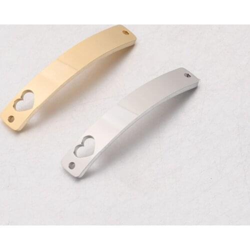 100% Stainless Steel Hollow Heart Bar Plates For Engrave 2 Hole Metal Bend Bar Rectangle Tag Mirror Polished Wholesale 20pcs