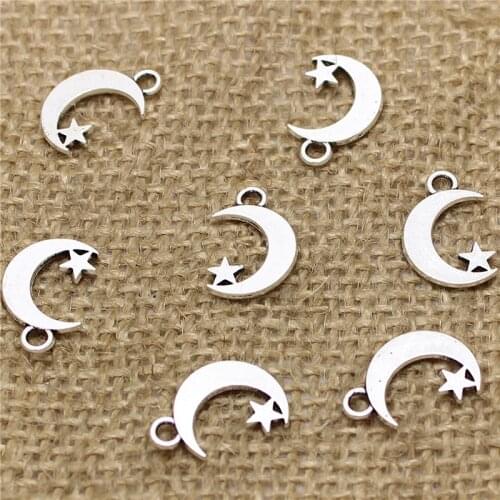 100pcs 11*17mm Tibetan Silver color Color Star Moon Charms Pendants for Jewelry Making DIY Handmade Craft D0539