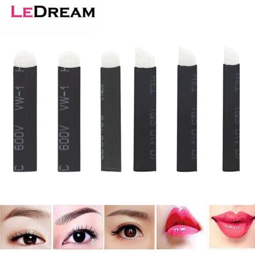 100PCS/lot Black 12 14 18 Pin U14 U16 U18 Slant Tattoo Needles Micro Blade Cartridges For Permanent Eyebrow Makeup Manual Pen