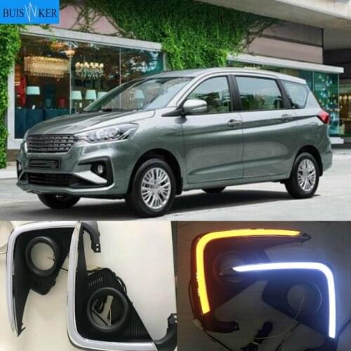 2Pcs For Suzuki Ertiga 2018 2019 DRL Fog Lamp Cover Headlamp Yellow turn signal LED Daytime Running Light