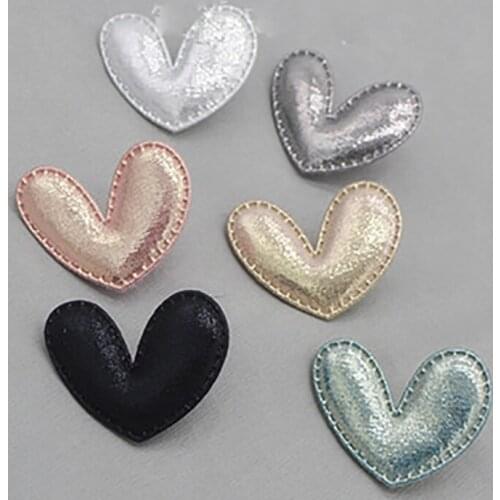 40pcs 4.3*3.6cm pu shiny heart Padded Patches Appliques For Clothes Sewing Supplies DIY Hair Bow Decoration free shipping