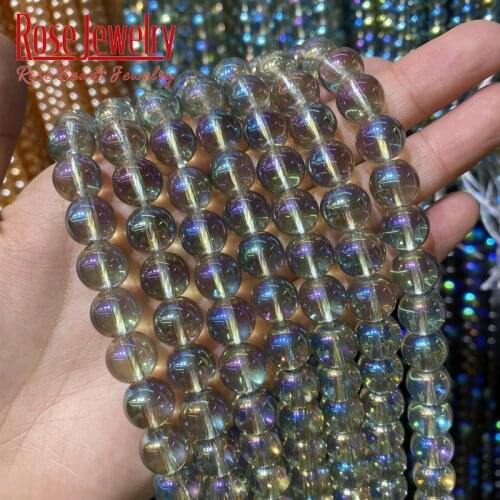 6/8/10 MM Crystal Beads AB Polished Austria Crystal Glitter Moonstone Round loose Beads For Jewelry Making round spacer bead 15"