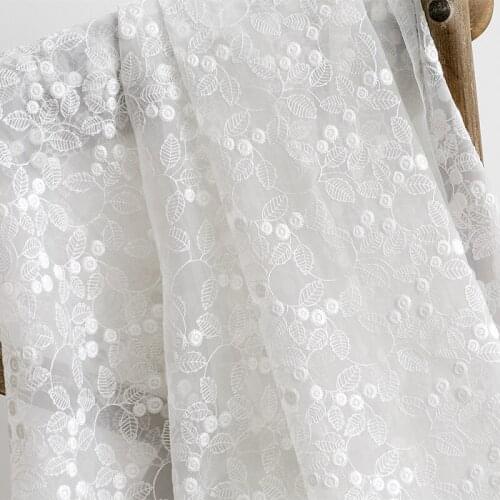 White floral embroidery fabric Soft mesh lace tissu Fashion skirts, garments, handmade DIY lace fabric