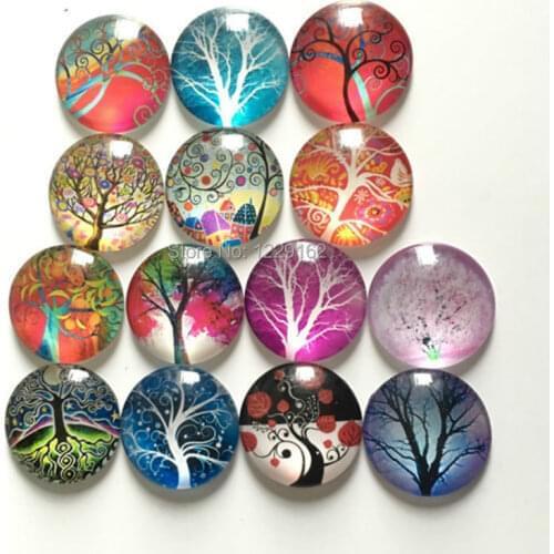 Free shipping (14pcs/lot)Various Trees Round Crystal Glass fridge magnet Cartoon message sticker Kitchen home Decoration
