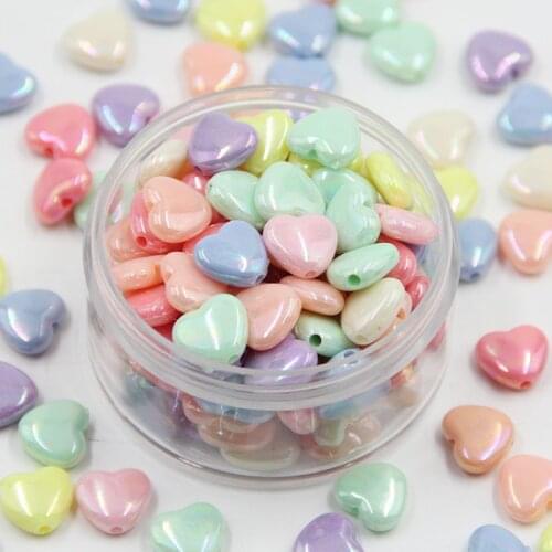 50Pcs/lot 10mm Glitter Colorful Plastic Heart Loose Holes Beads Acrylic Spacer Beads For Making DIY Jewelry Necklaces Bracelets