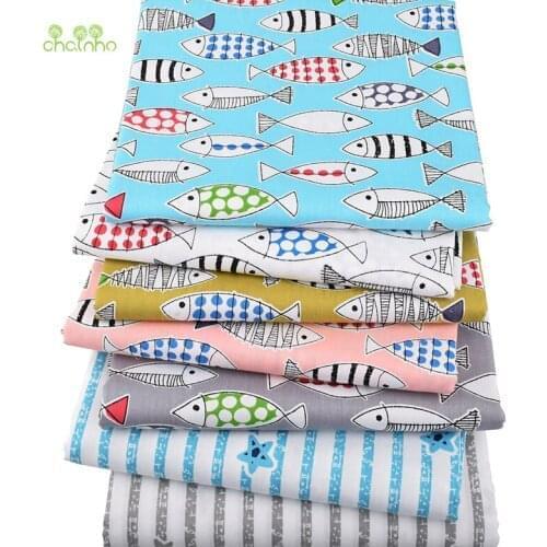 Chainho, Fishes Series, Printed Twill Cotton Fabric For DIY Quilting&Sewing Baby&Children/Sheet,Pillow,Cushion Material,50x160cm