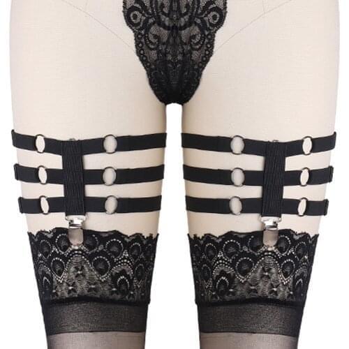 Black Garters Leg Harness Goth Sexy Lingerie Punk Body Harness Belt Edgy Wedding Garter Bondage Stockings Women Body Cage