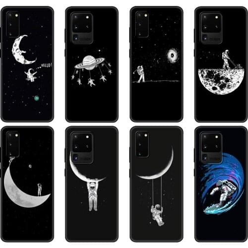 Black tpu Case For Samsung galaxy S20 /S20 PLUS/S20 ultra/S20+ /S20FE back cover Moon Astronaut