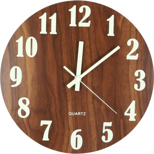 12 Inch Night Light Function Wooden Wall Clock Vintage Rustic Country Tuscan Style For Kitchen Office Home Silent & Non-Ticking