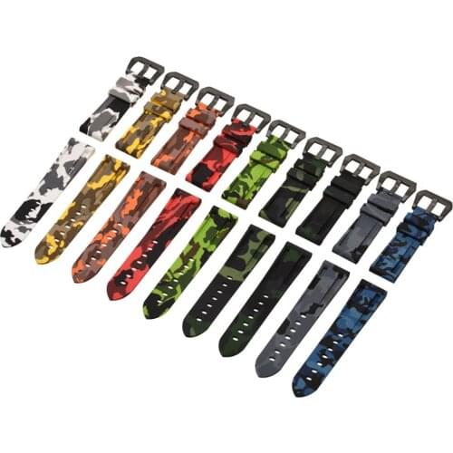 EACHE Black Buckle Camouflage&Plain Silicone Rubber Watch Straps 20mm 22mm 24mm For PAM111 Wristwatch Accessories Watch