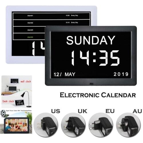 LED 8"Memory Loss Digital Electronic Calendar Alarm Day Clock with Extra Large Non-Abbreviated Day & Month 3 Alarm Home Clock